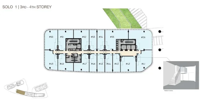 Woods Square SOLO 1 — 4th Storey floor plan with unit numbers and sizes