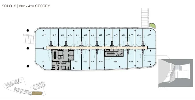 Woods Square SOLO 2 — 4th Storey floor plan with unit numbers and sizes